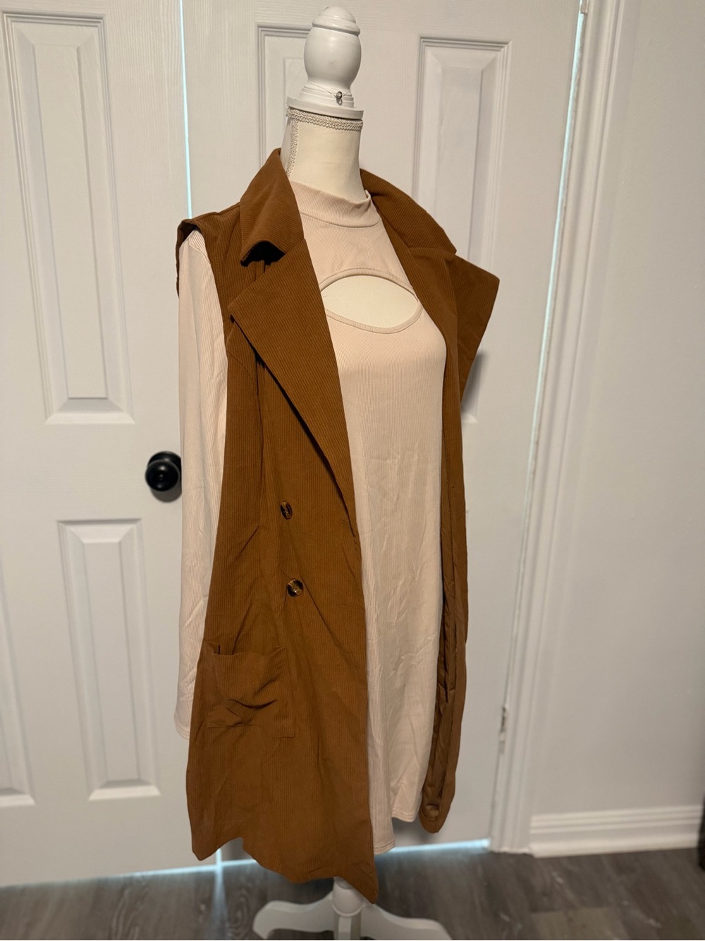 Women's Sleeveless Trench Vest - Brown and dress